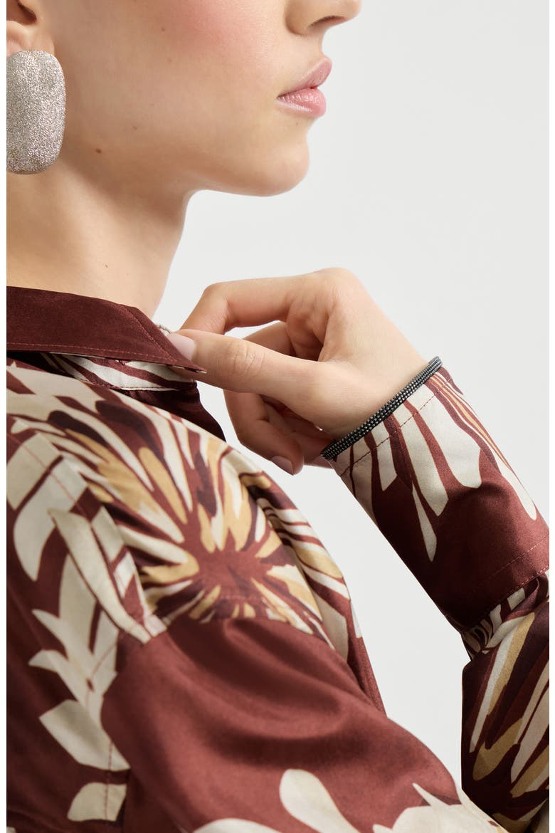 Bloom print pongee shirt, Alternate, color, Bordeaux