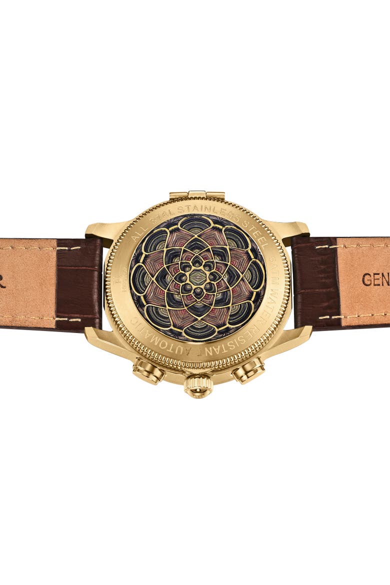 Apostle Leather-Band Watch w/ Day/Date, Alternate, color, Gold/Brown