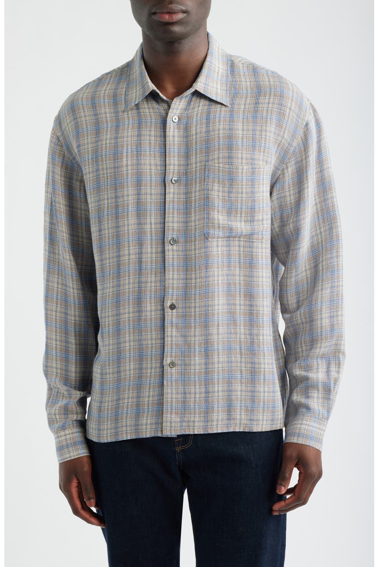 Plaid Button-Up Shirt, Main, color, CREAM/ BLUE PLAID