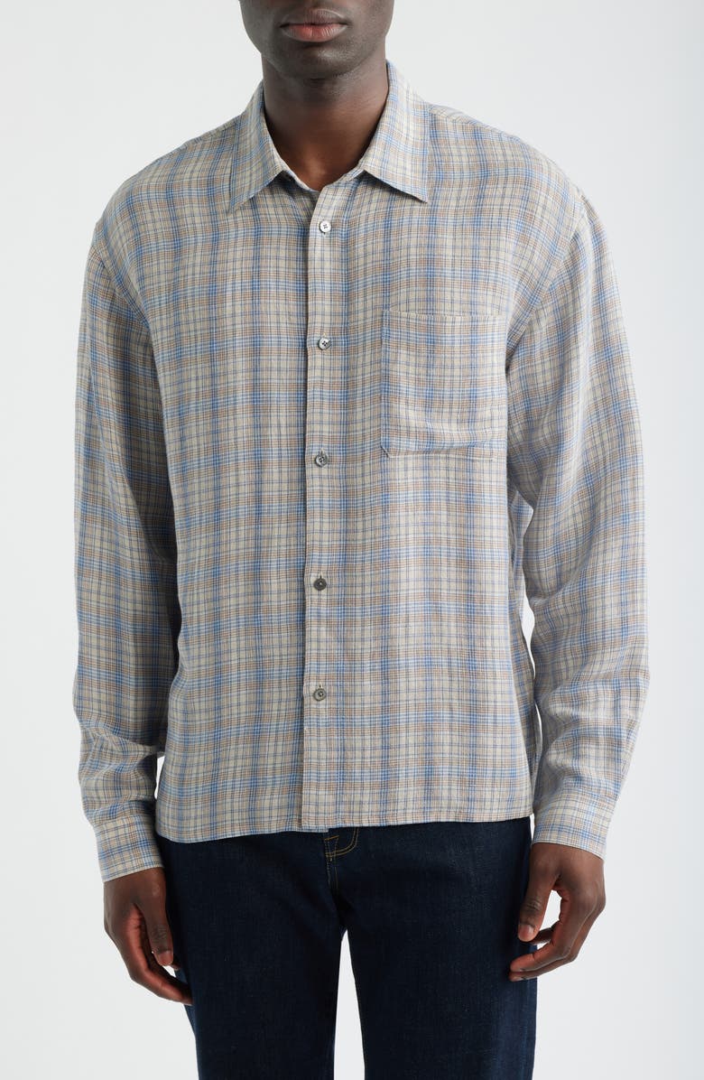 FRAME Plaid Button-Up Shirt, Main, color, Cream/ Blue Plaid