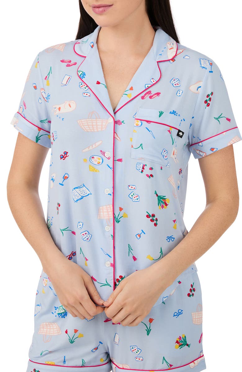 Kate Spade New York print short pajamas, Alternate, color, Blue Print