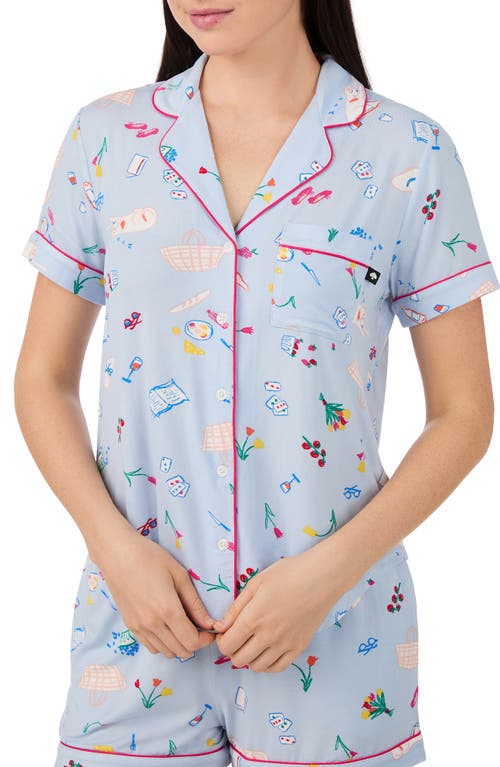 Kate Spade New York Short Sleeve Boxer Pajama Set In Blue