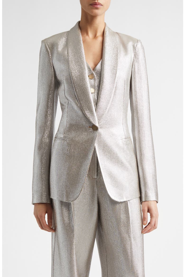 Shawl Collar Lamé Suiting Jacket, Main, color, ANTIQUE SILVER