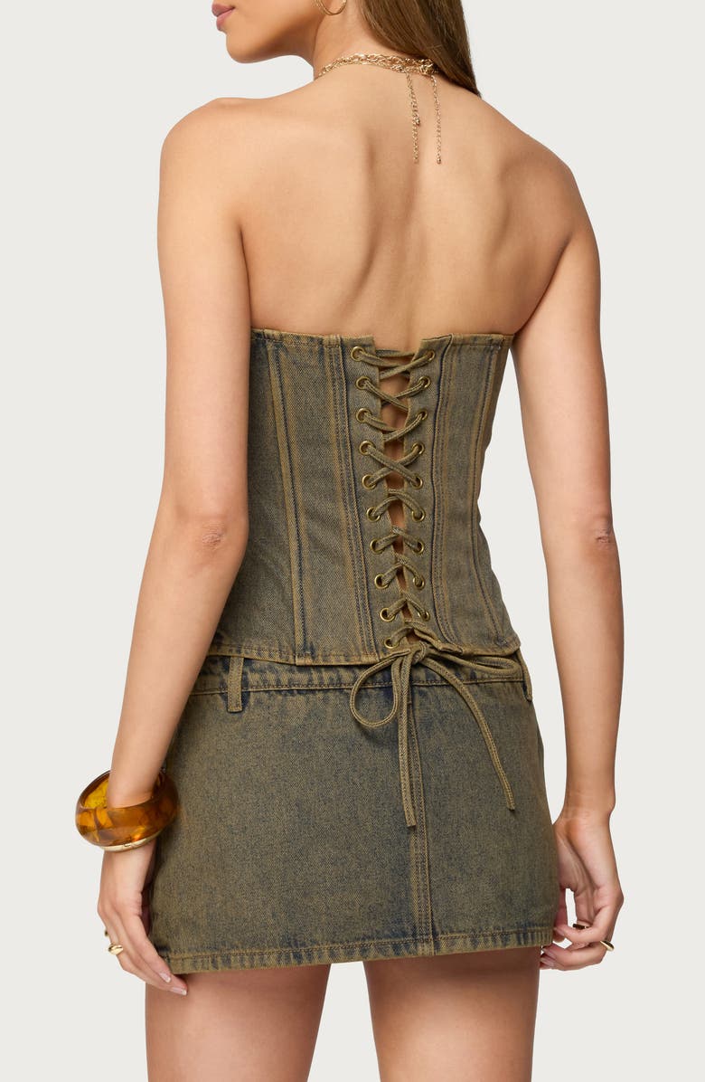 EDIKTED Camelia Strapless Denim Top, Alternate, color, Brown-Washed