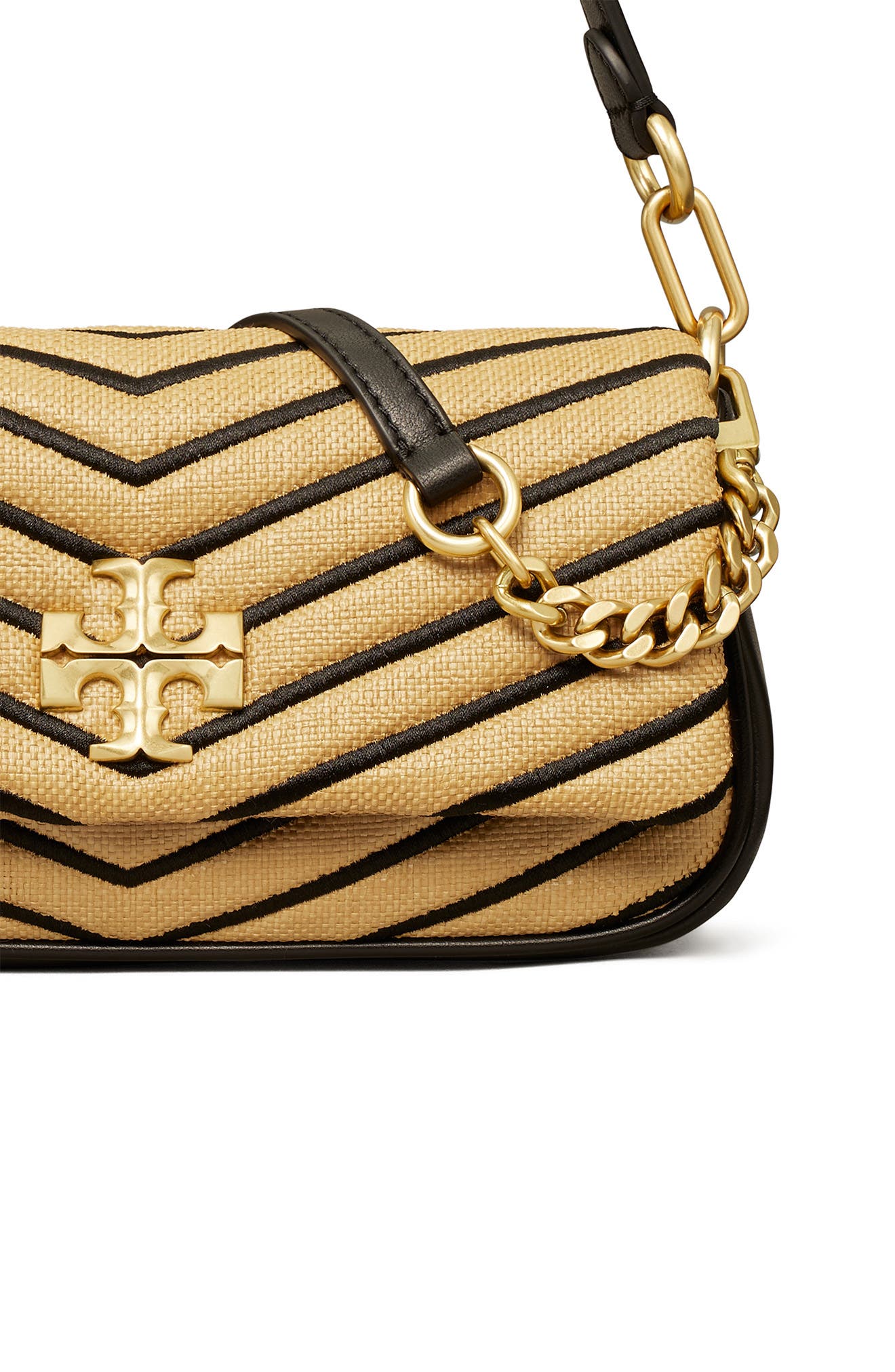 Tory Burch Kira Small Straw Chevron Tassel Shoulder Bag, Alternate, color, 