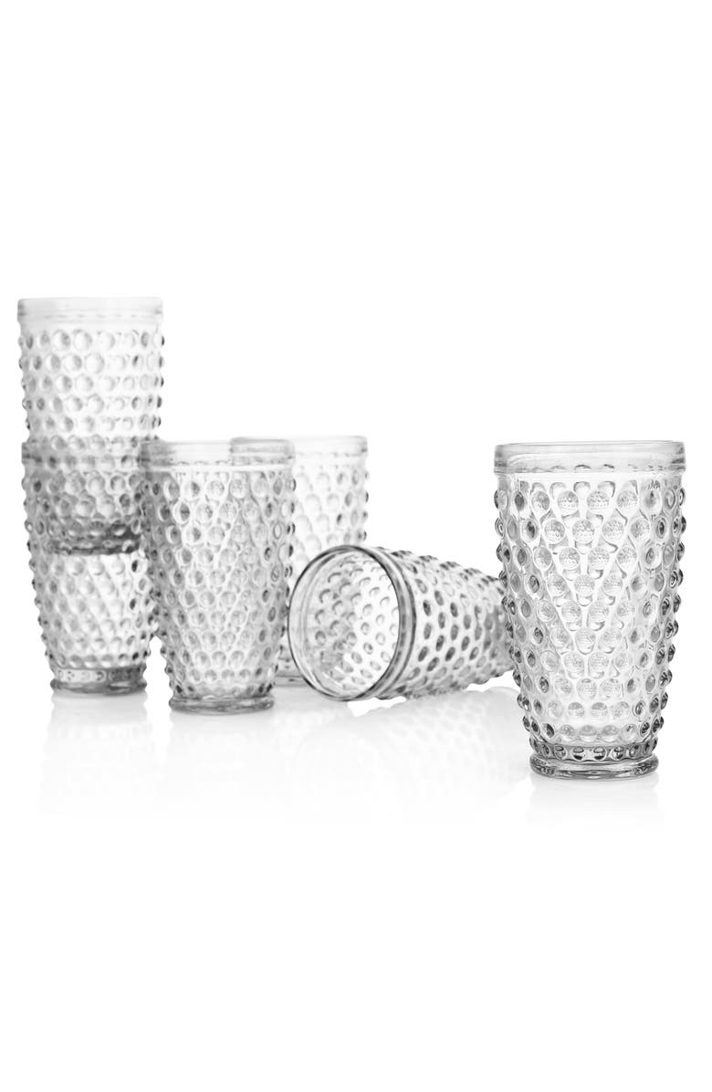 MARTHA STEWART 6 Piece Hobnail Handmade Glass Tumbler Set, Alternate, color, Clear