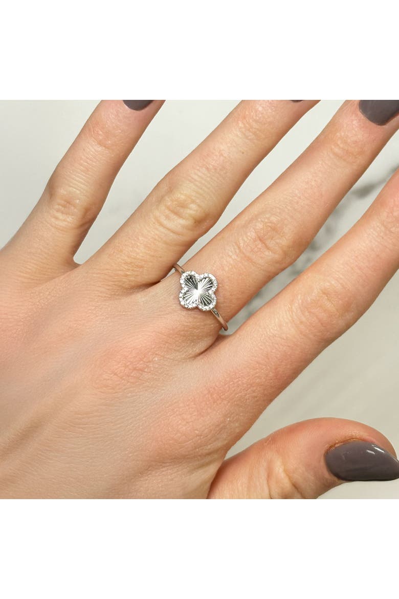 Fluted Gold Diamond Clover Ring, Alternate, color, White Gold