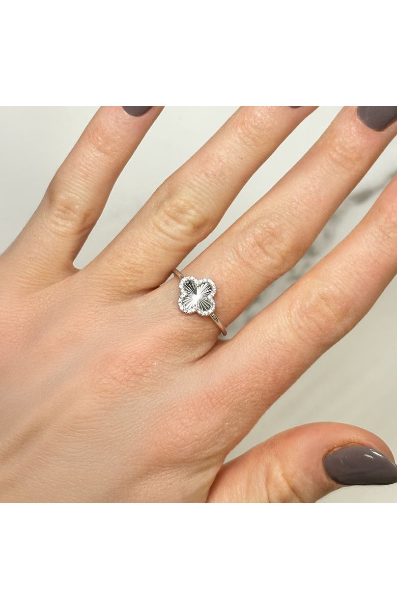 The Lovery Fine Jewelry Fluted Gold Diamond Clover Ring, Alternate, color, White Gold