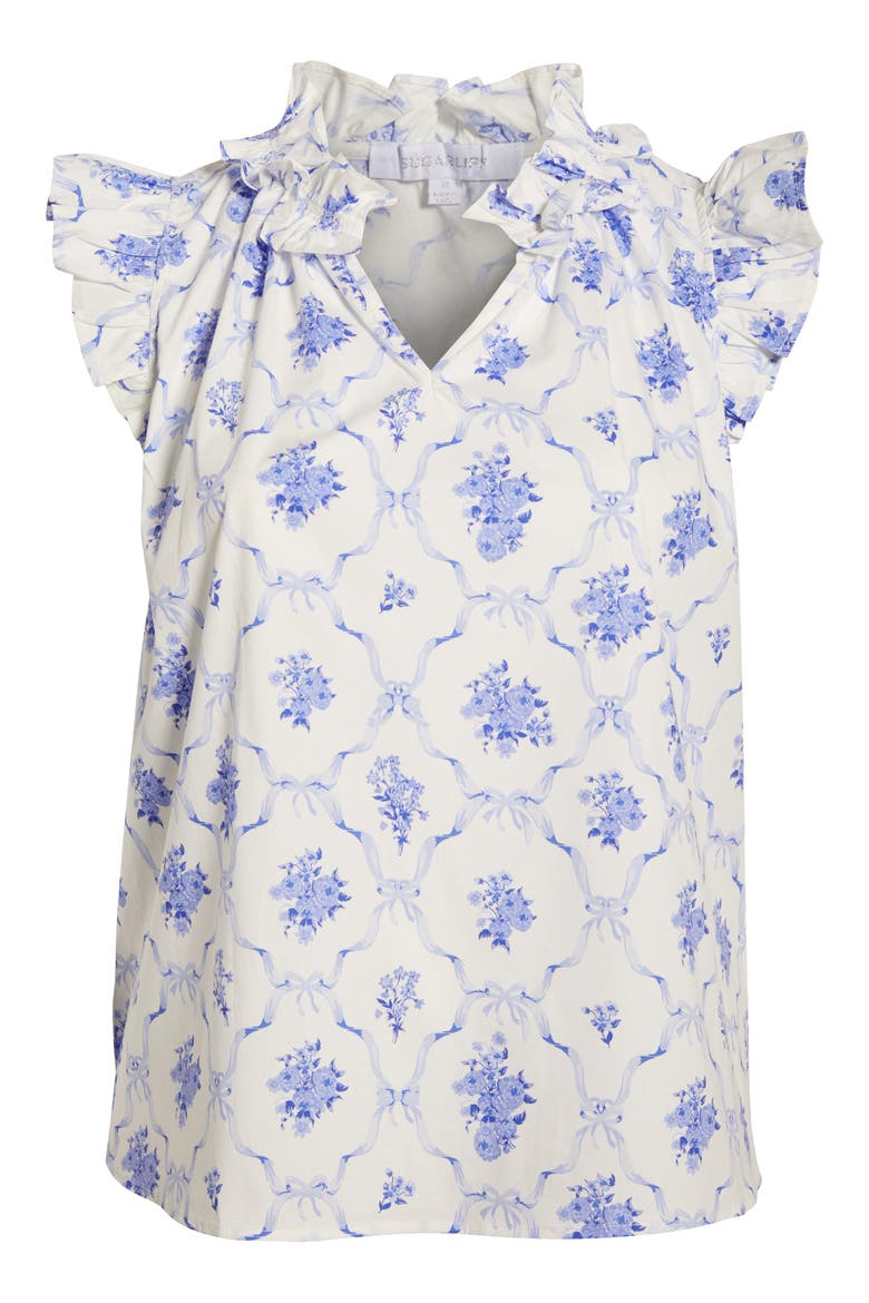 Nia Floral Ruffle Top, Alternate, color, WHITE/ BLUE