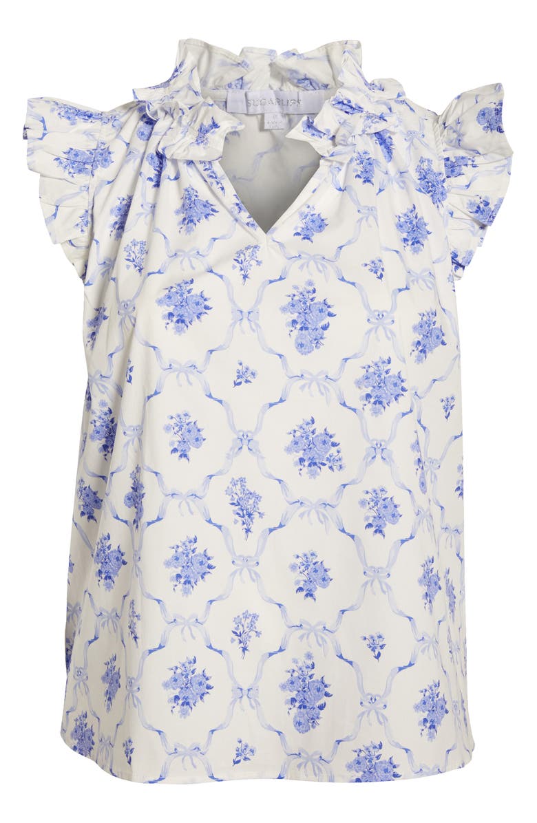 SUGARLIPS Nia Floral Ruffle Top, Alternate, color, White/ Blue