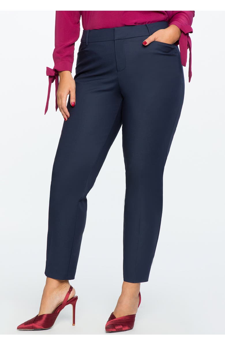 ELOQUII Kady Fit Double-Weave Pant, Alternate, color, Classic Navy