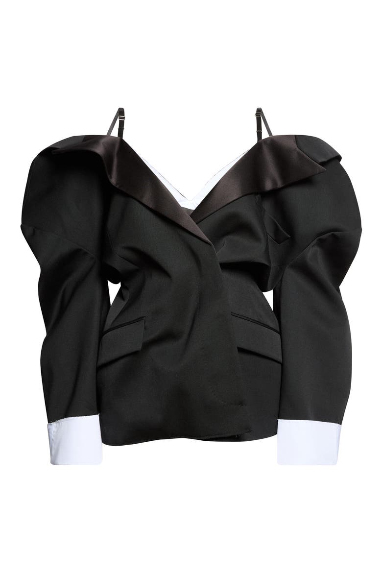Slashed Cold Shoulder Wool Jacket, Main, color, BLACK