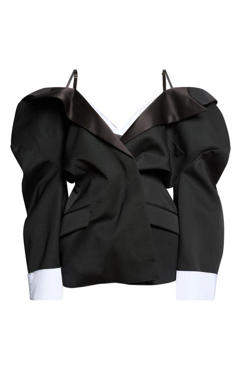 Slashed Cold Shoulder Wool Jacket