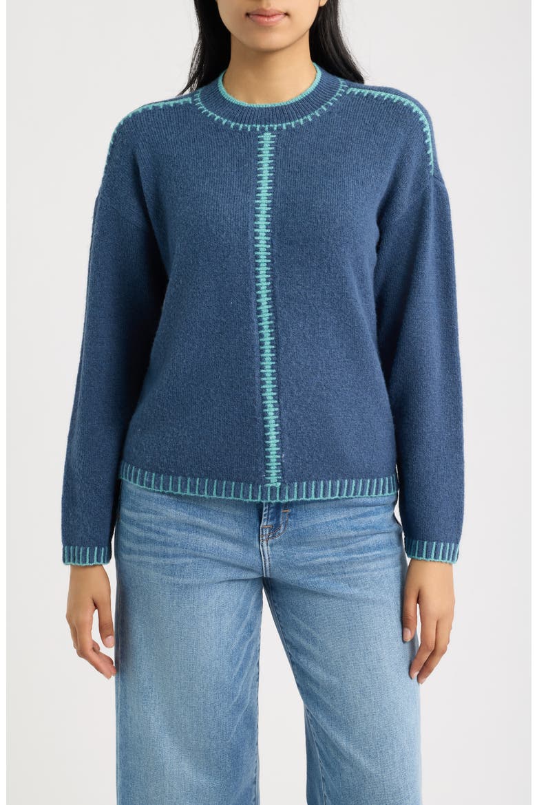 Blanket Stitch Sweater, Main, color, CADET BLUE