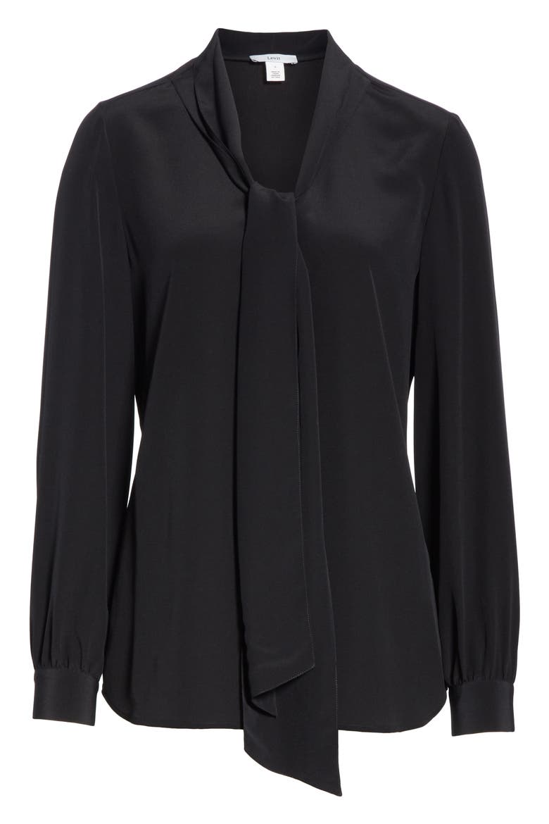 Tie Neck Silk Blouse, Alternate, color, BLACK