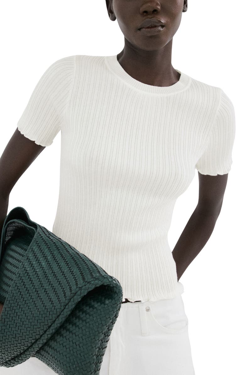 MANGO Cotton Blend Rib T-Shirt, Main, color, Ecru