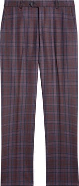 Berle Windowpane Check Merino Wool Dress Pants