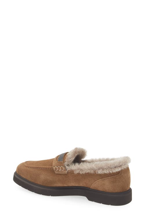 Brunello Cucinelli Monili Trim Genuine Shearling Lined Loafer In Brown