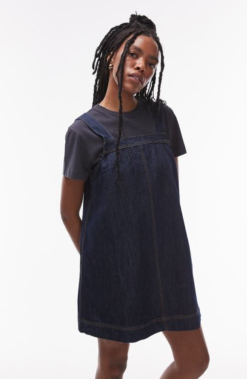 Topshop Denim Pinafore Minidress In Indigo