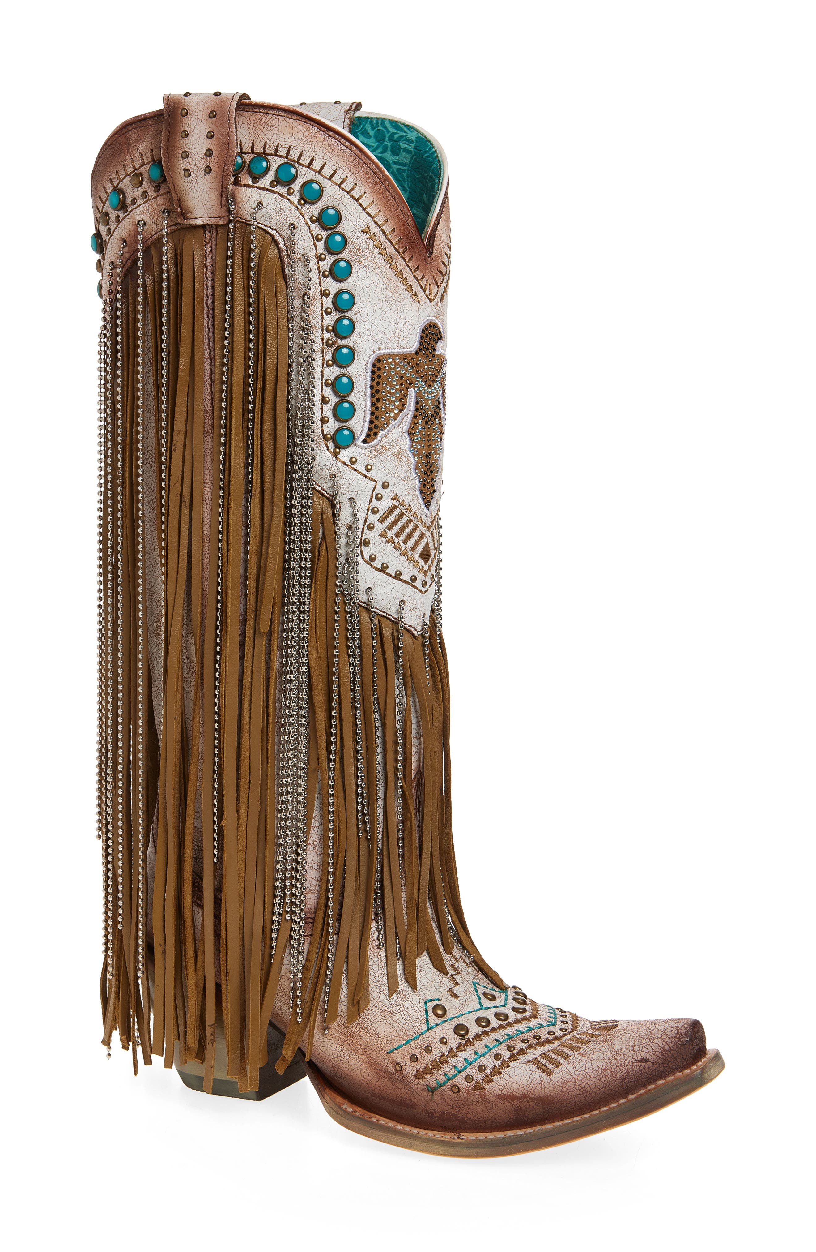 CORRAL Embroidered Fringe Western Boot, Main, color, 