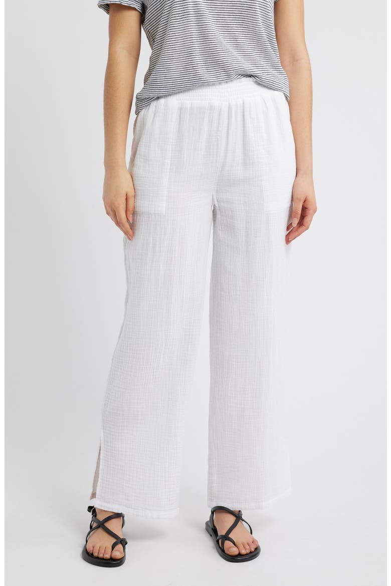 Meadow Wide Leg Cotton Gauze Pants, Main, color, WHITE