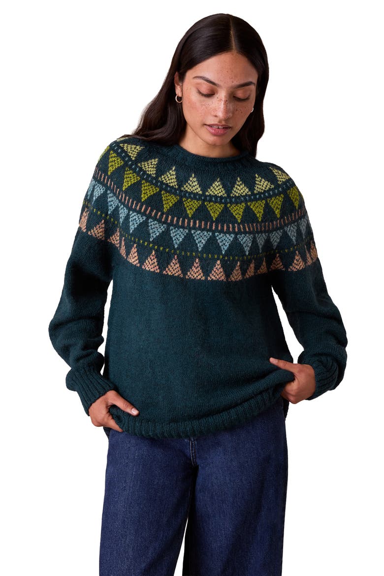 British Geo Fair Isle Yoke Sweater, Main, color, Dark Teal