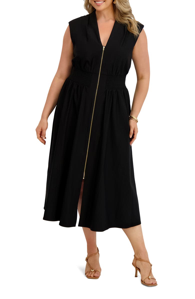 Kensie Front Zip Midi Dress, Main, color, 