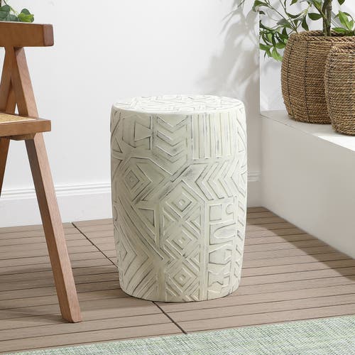 Jonathan Y Rafi 17.75" Midcentury Modern Geometric Drum Garden Stool In Cream
