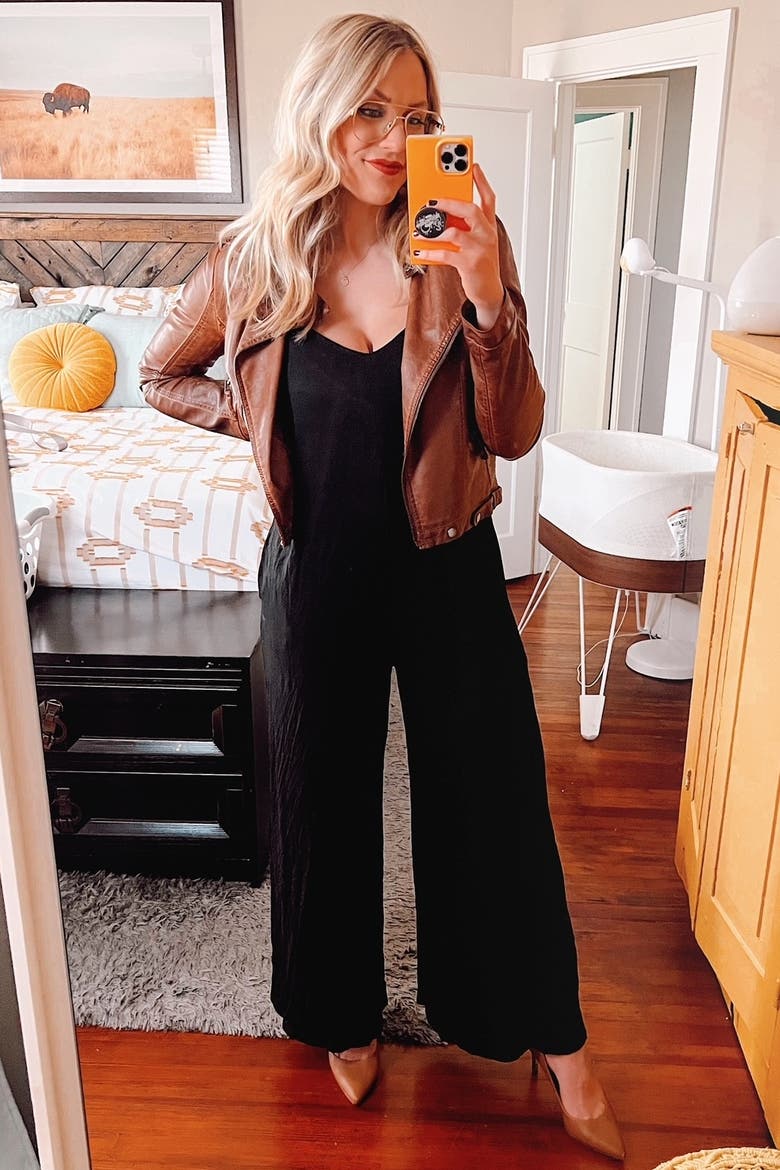 Cross Back Wide Leg Jumpsuit, Alternate, color, Black