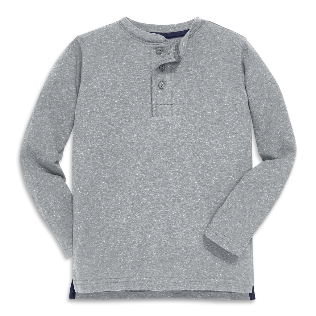 Primary Kids Heathered Long Sleeve Henley Tee In Gray