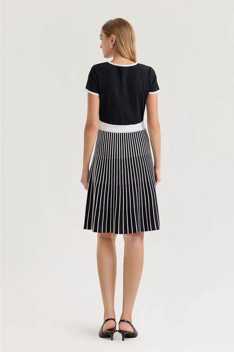Fit-N-Flare Knee Length Soft Knit Dress, Alternate, color, Black/White