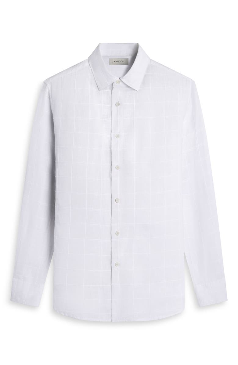 Bugatchi Julian Windowpane Linen Blend Button-Up Shirt, Alternate, color, White