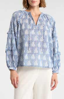 ELIE ELIE TAHARI Tie Keyhole Long Sleeve Top