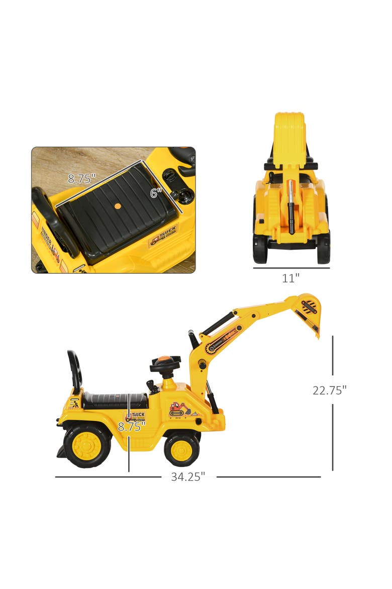 Kids Digger Ride-On with Horn & Storage, Alternate, color, Yellow