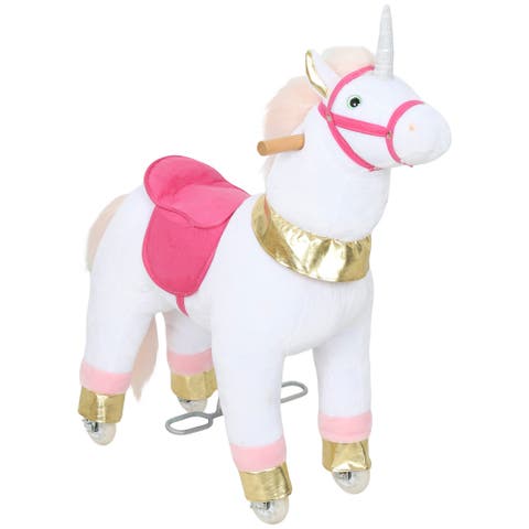 Ride on Unicorn Toy for Kids Plush Baby Rocking Horse Mechanical Walking Animal with Wheels No Batteries Required