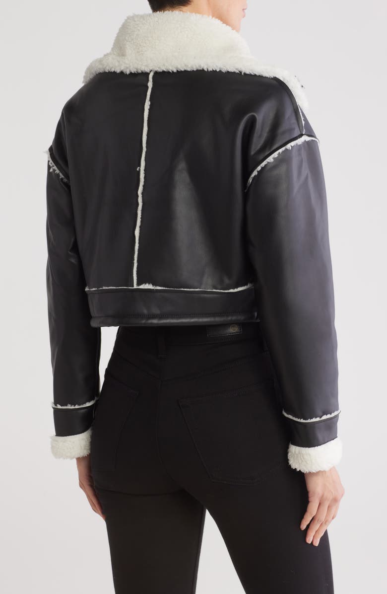 Vigoss Faux Shearling Lined Faux Leather Crop Jacket, Alternate, color,