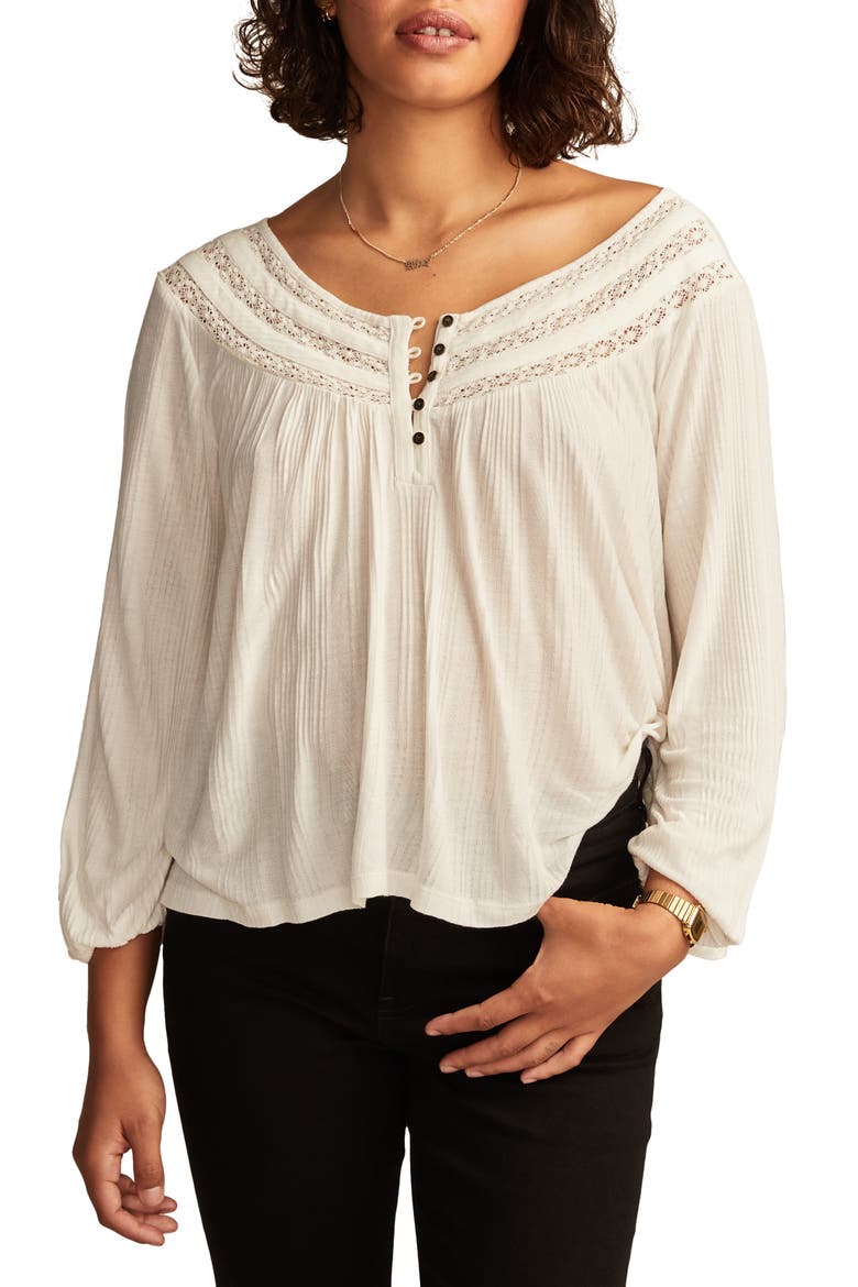Lace Inset Henley Top, Main, color, WHISPER WHITE