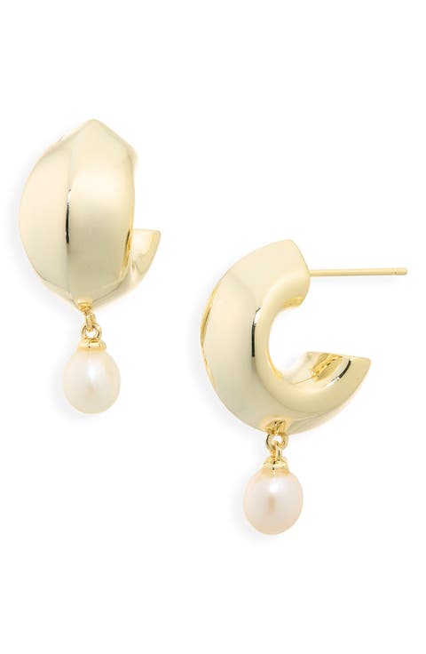 Oakland Freshwater Pearl Drop Huggie Hoop Earrings