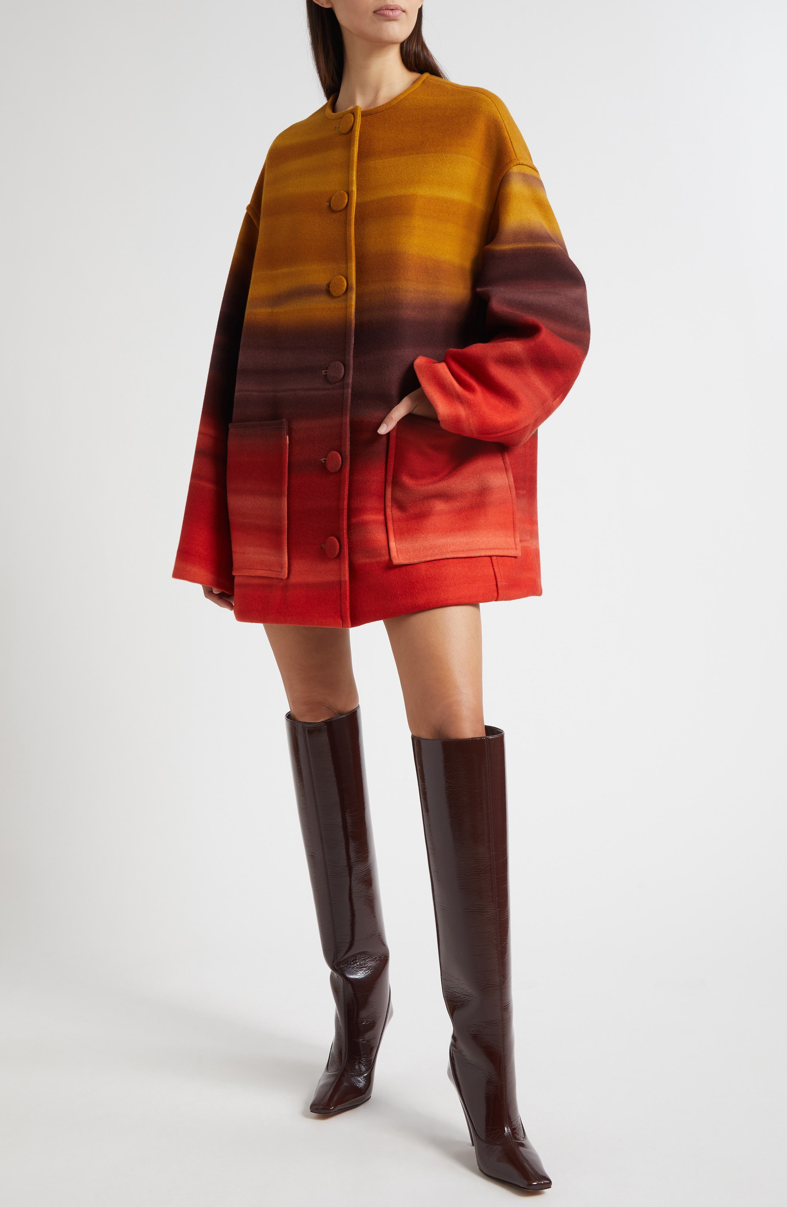 Ambrose Ombre Stripe Oversize Melton Wool Blend Coat