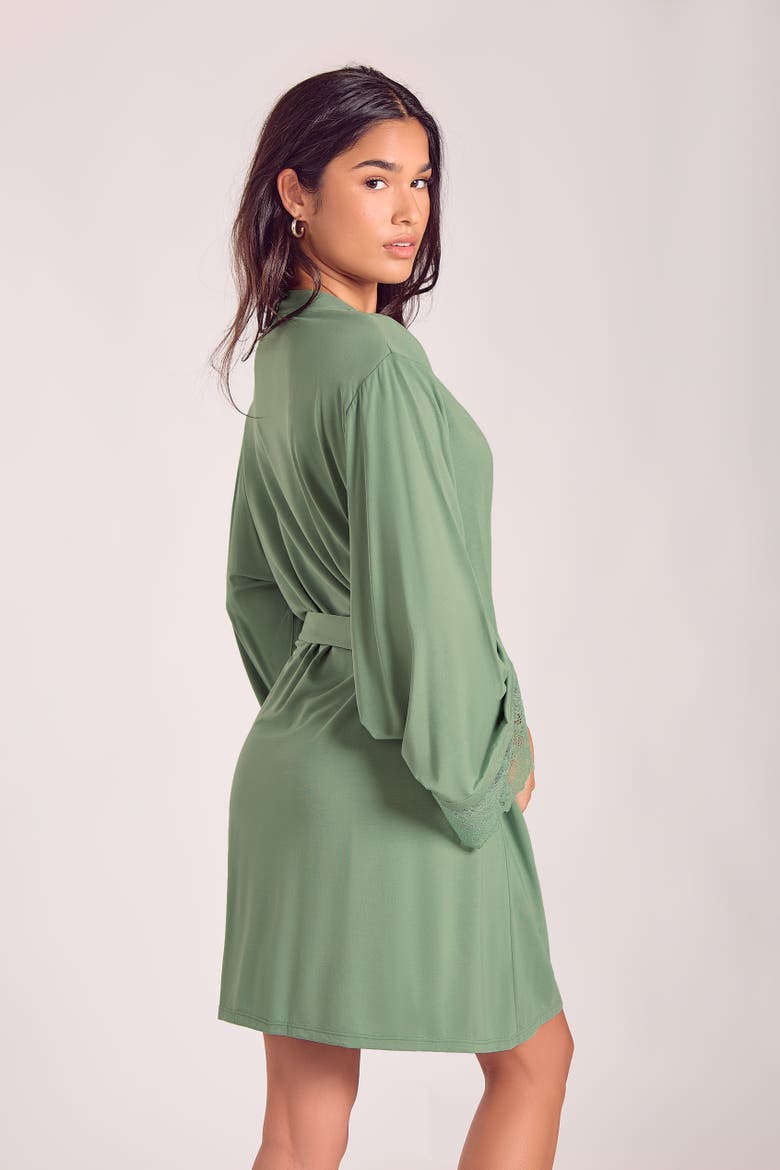 Lace-Trimmed Modal Robe with Adjustable Ties, Alternate, color, Green