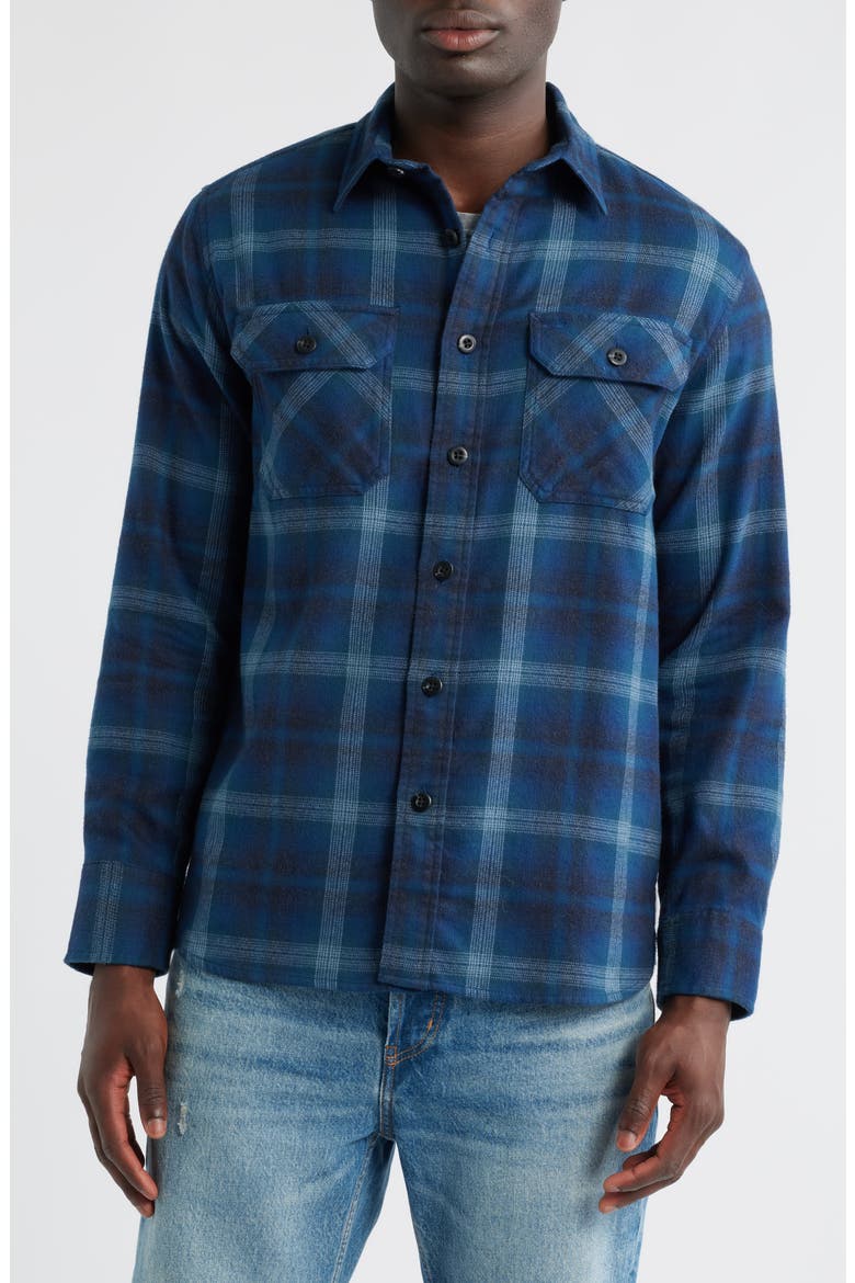 Burnside Plaid Flannel Button-Up Shirt, Alternate, color, DENIM PLAID