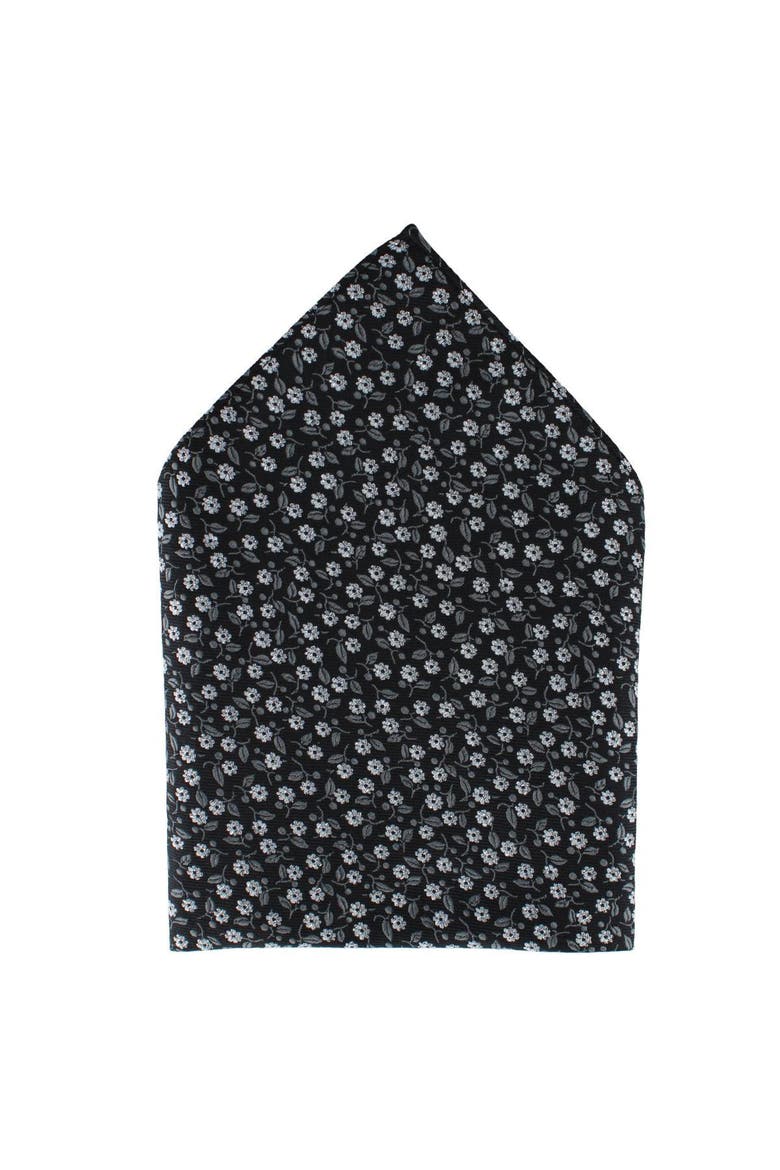 Metallic Flowers and Leaves Pocket Square, Main, color, Black