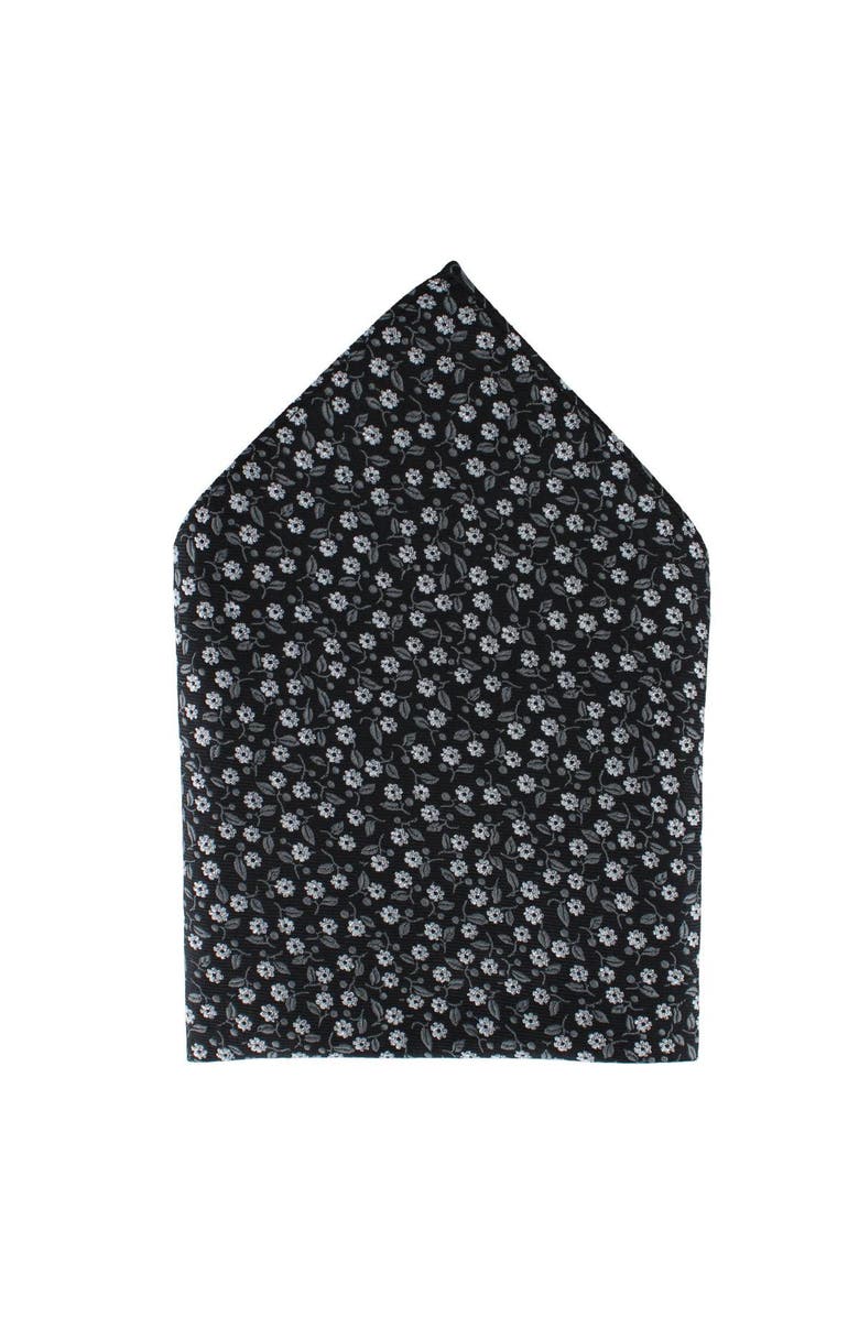 Ascentix Metallic Flowers and Leaves Pocket Square, Main, color, Black