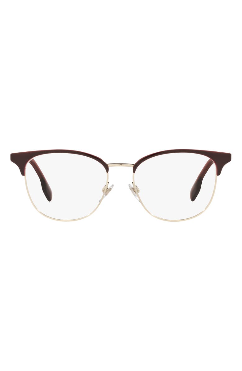 Burberry Sophia 52mm Square Optical Glasses, Main, color, Light Gold/ Burgundy