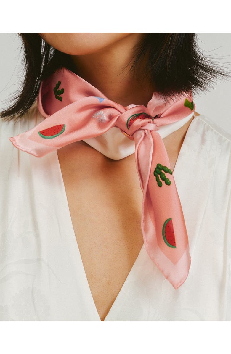 Lost Pattern "Frida's Desert Bloom" Silk Bandana Scarf, Alternate, color, Pink