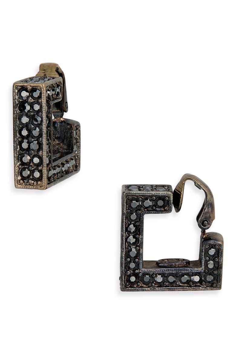 Pavé Square Clip-On Earrings, Main, color, GUNMETAL