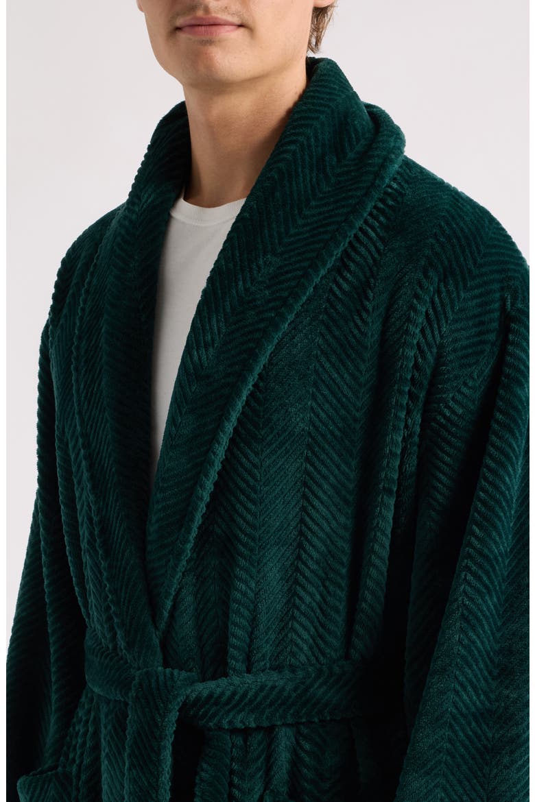 Textured Plush Shawl Robe, Alternate, color, EVERGREEN