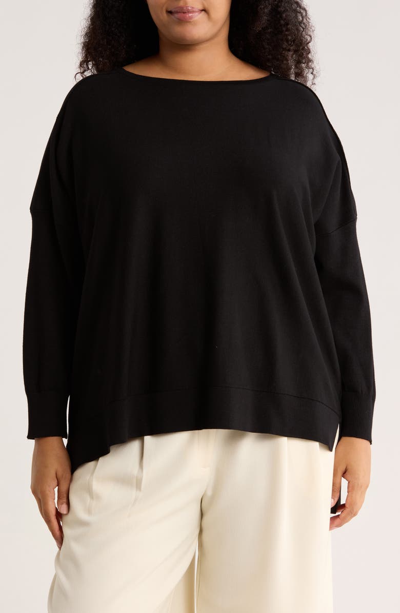 Adrianna Papell Boatneck Drop Shoulder Tunic, Main, color, Black