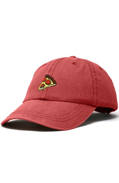 Dalix Pizza Slice Embroidered Dad Hat In Washed Red