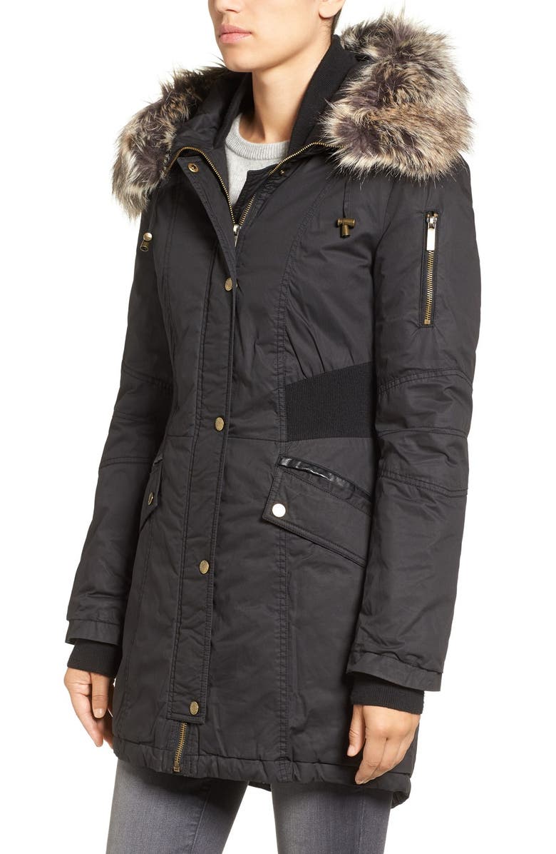 French Connection Mixed Media Parka with Faux Fur Trim Hood, Alternate, color, 